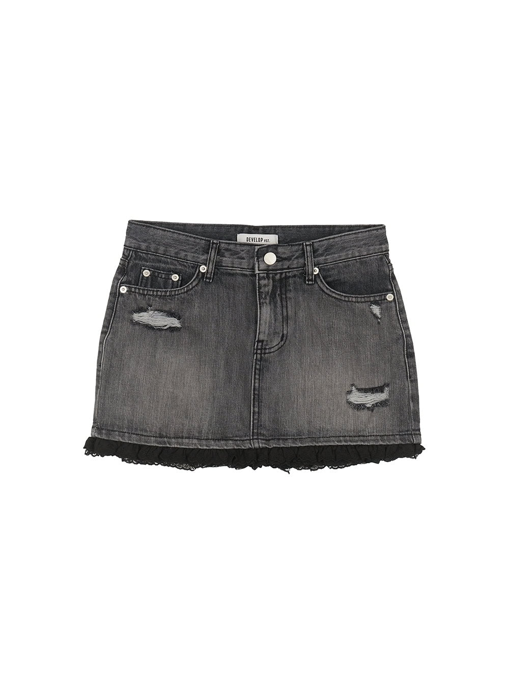 Distressed Denim Lace Mini Skirt IY529